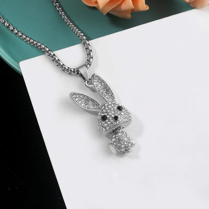 Kawaii Bunny Pendant Rhinestone Necklace