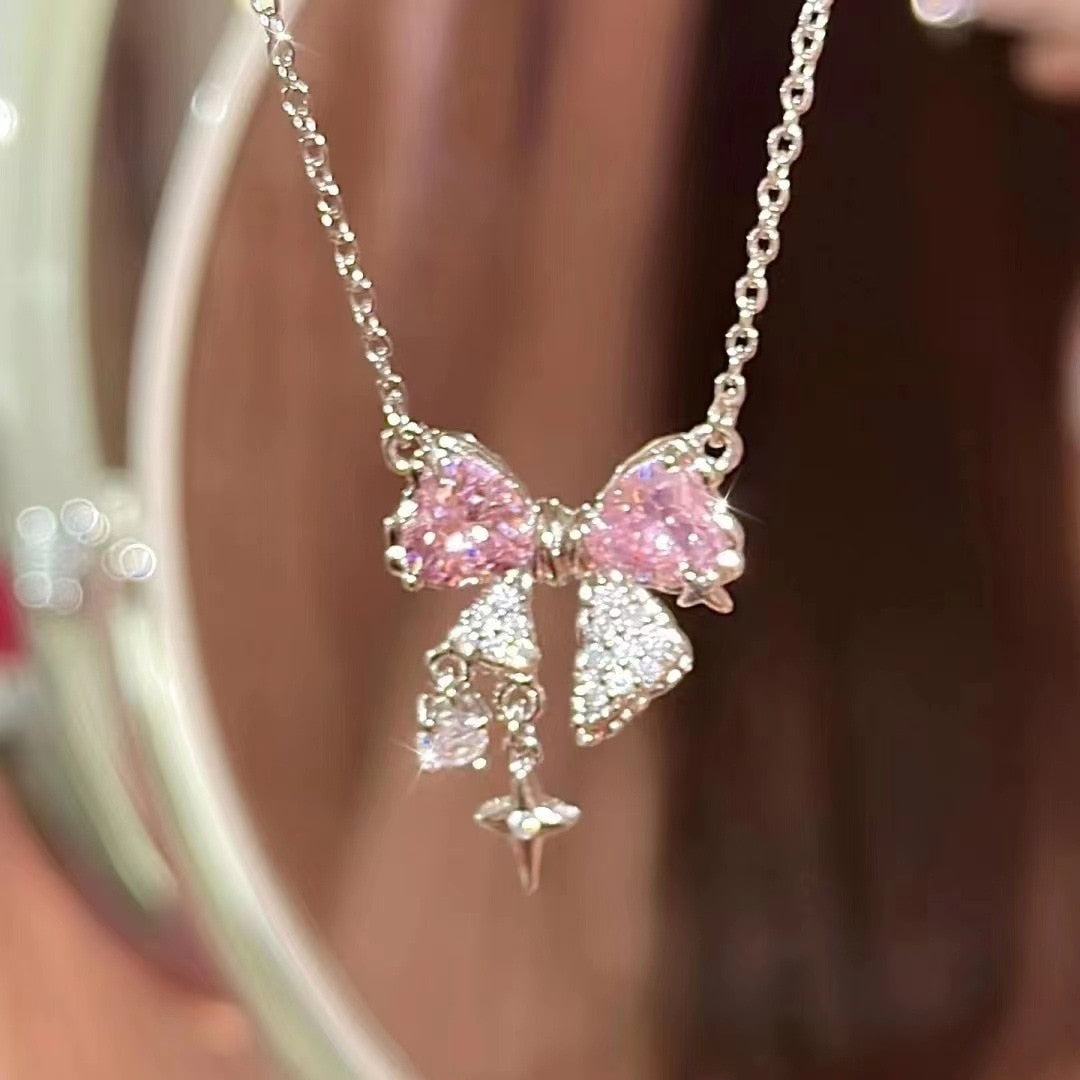 Pink Bow Pendant Necklace