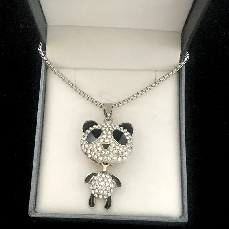 Movable Panda Rhinestone Pendant Necklace