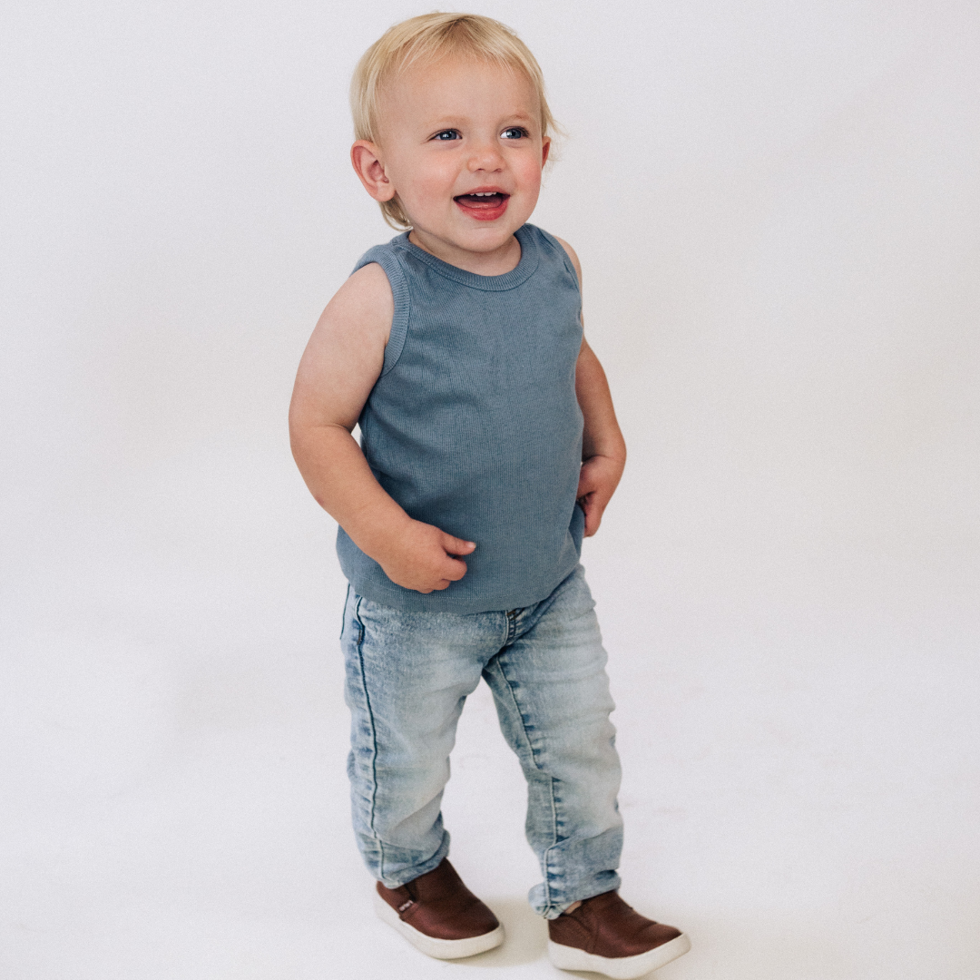 Dusty Blue Ribbed Tank - Infant