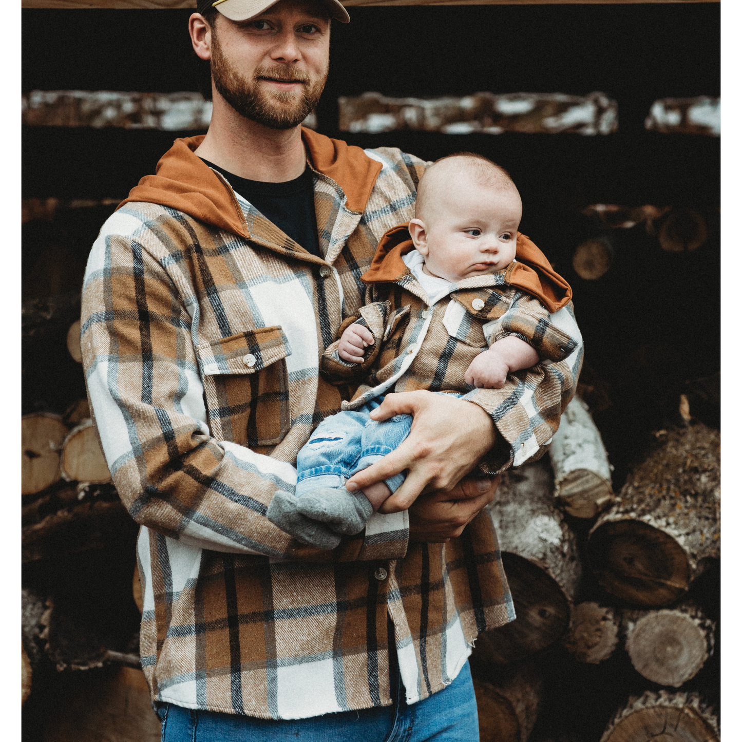 Hooded Brown & Gray Flannel Jacket- Child