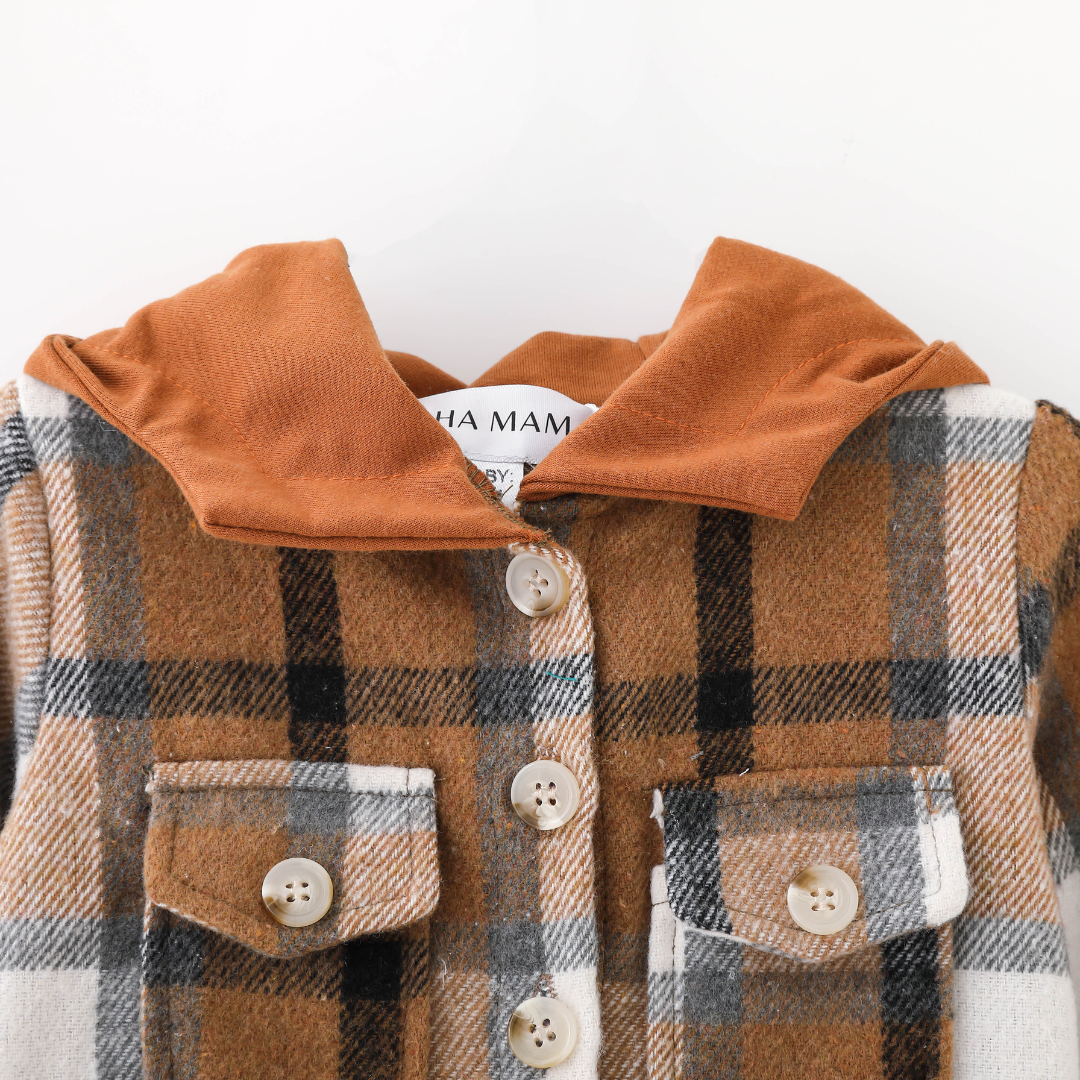 Hooded Brown & Gray Flannel Jacket Mother and Son- Women's