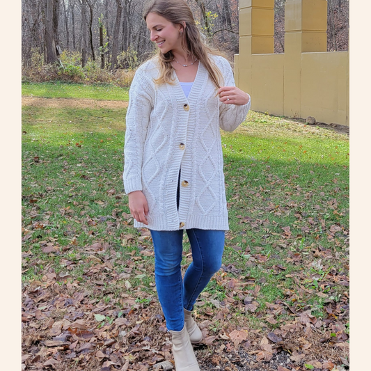 Ivory Cable Knit Cardigan- Women