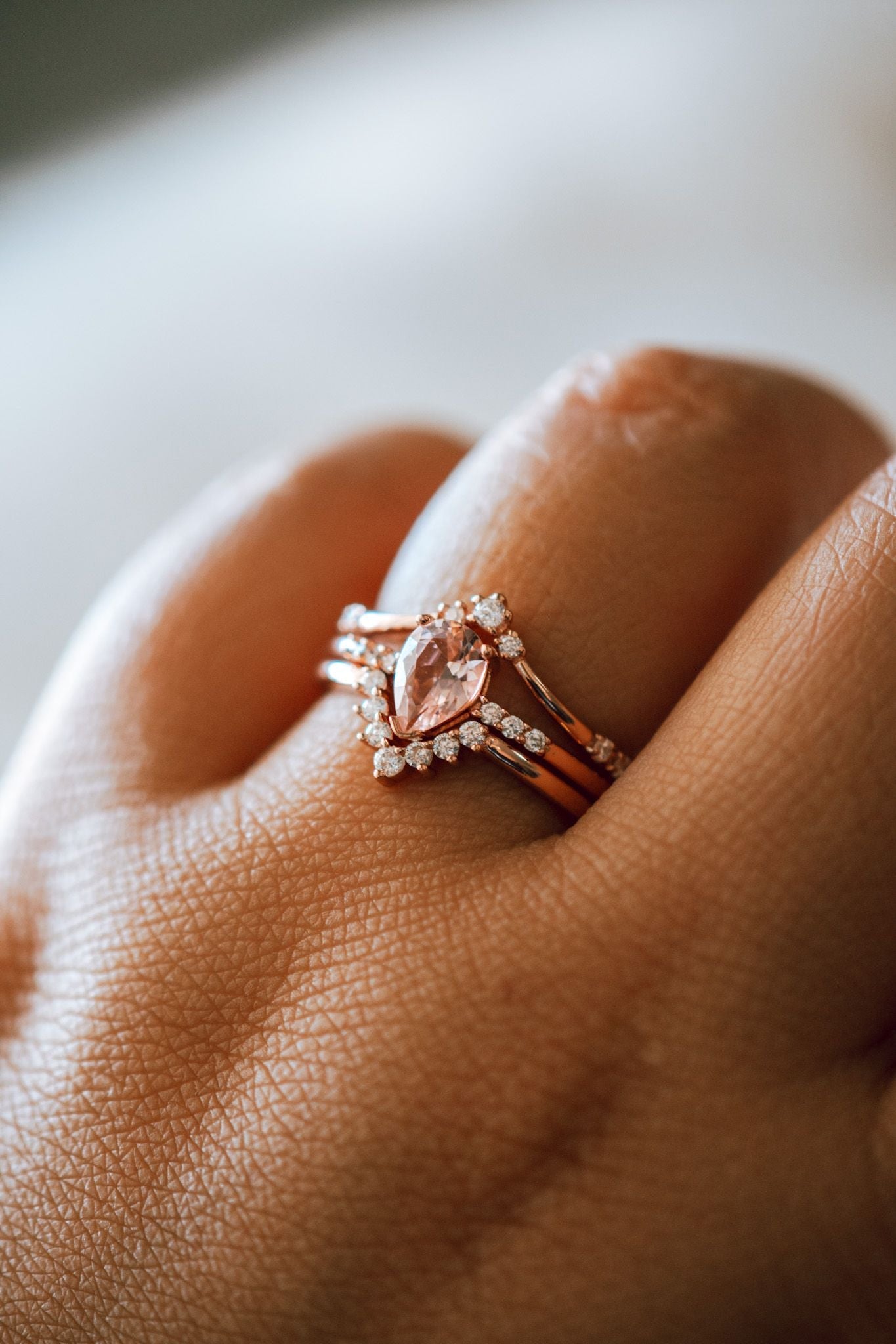 Taryn Morganite Rose Gold 3PC Ring Set