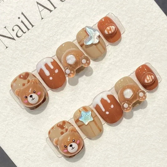 Cute Teddy Bear Press on Nails