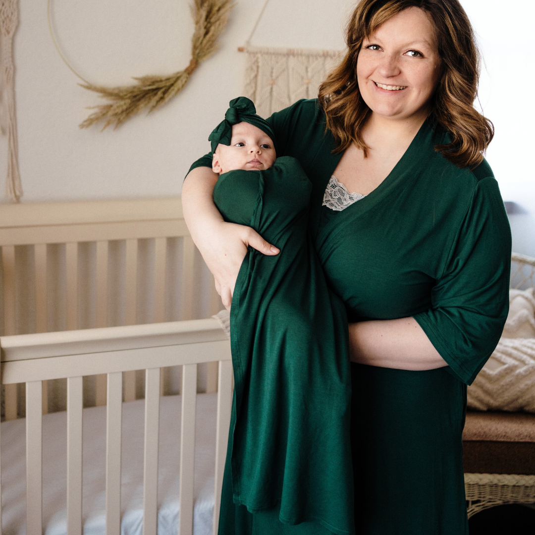 Emerald Green Maternity Delivery Gown & Matching Swaddle