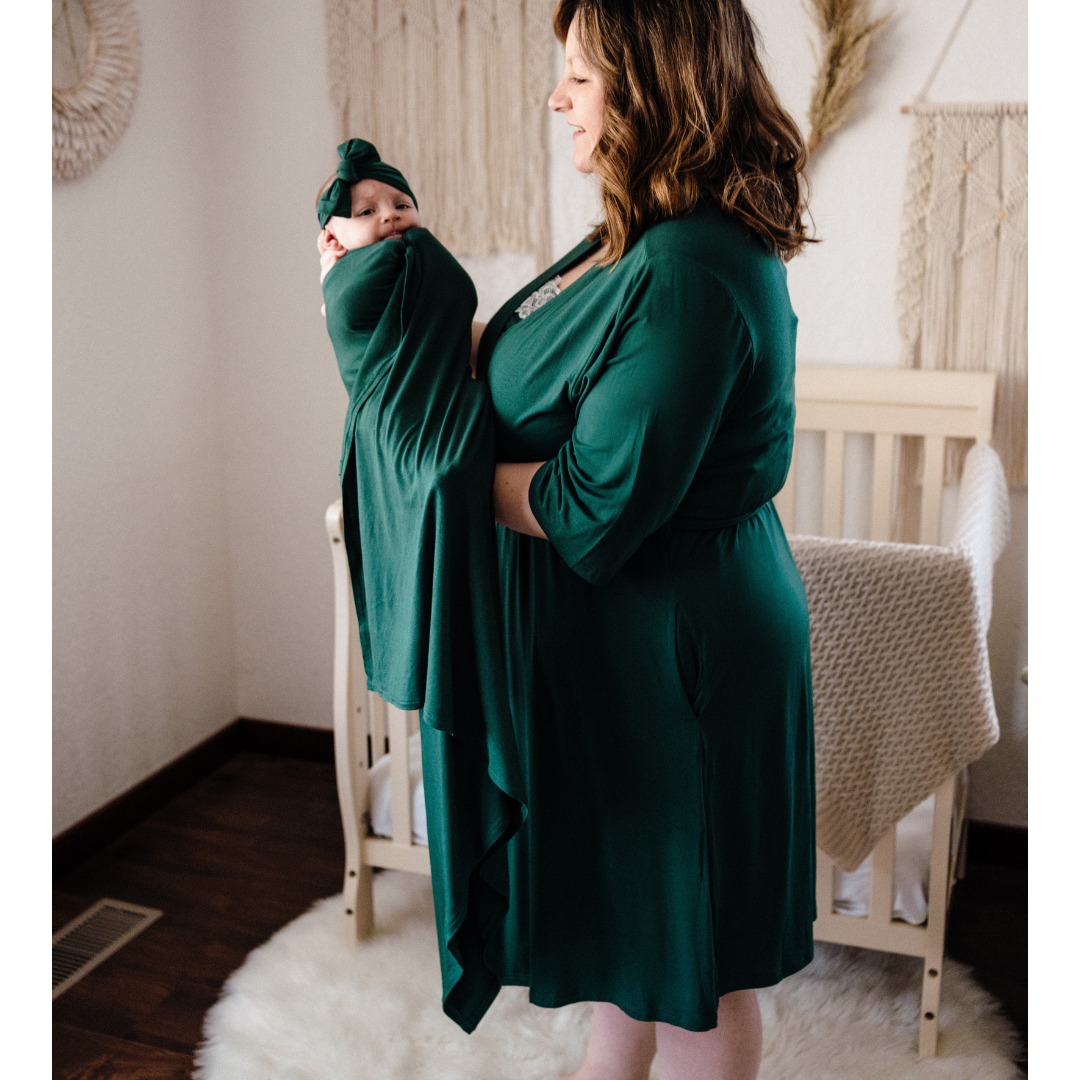 Emerald Green Maternity Delivery Gown & Matching Swaddle