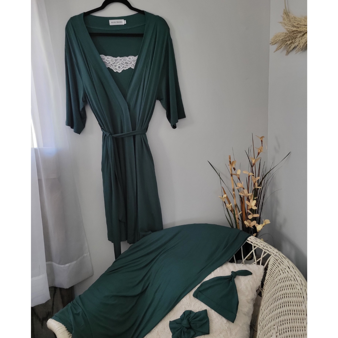 Emerald Green Maternity Delivery Gown & Matching Swaddle