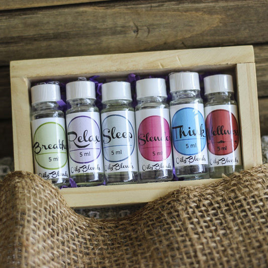 Essential Oil Set + Wood Box - Oily BlendsEssential Oil Set + Wood Box