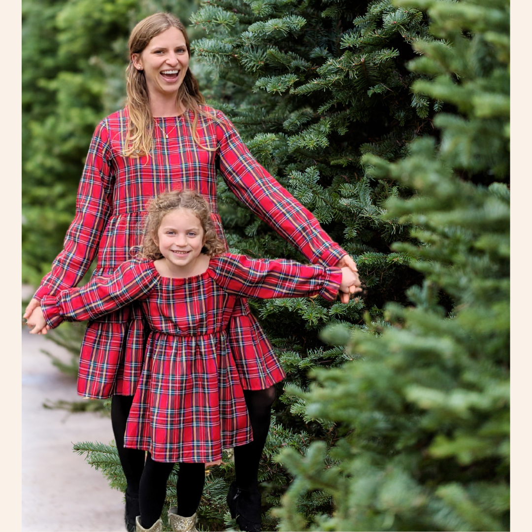 Christmas Red Tartan Plaid Mommy & Me Dress - Girl's