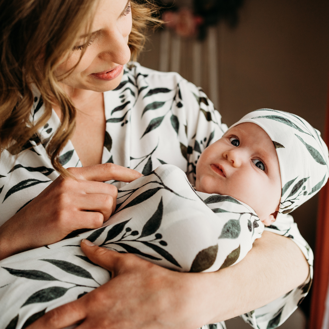 Matching Robe and Swaddle Set - Olive Branch