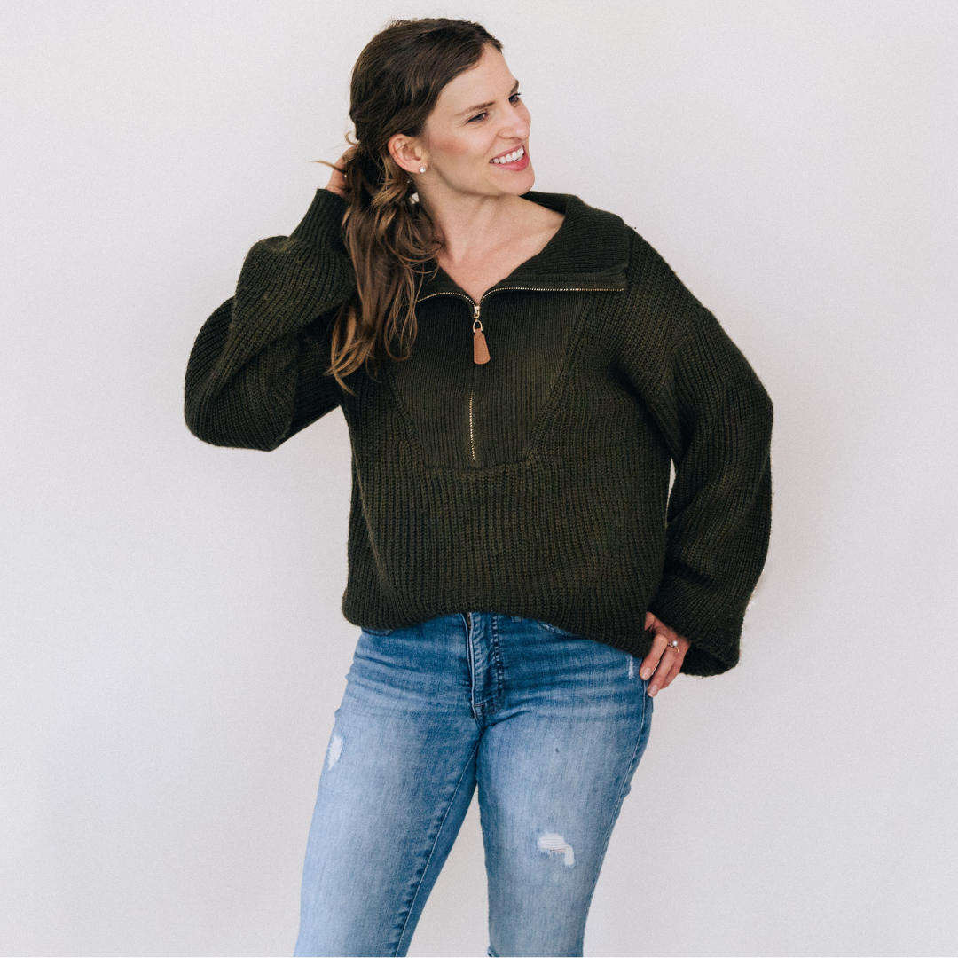 Dark Green Knit Sweater- Women