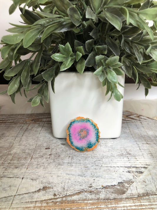 Pink orange blue geode phone grip