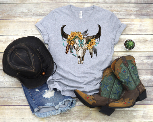 Sunflower Boho Bull Skull Tee