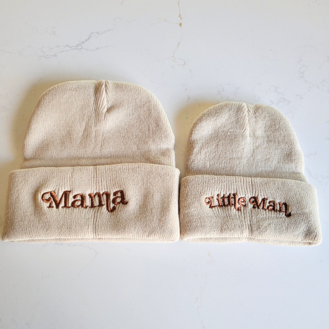 Matching Knit Hats- Mama- Beige