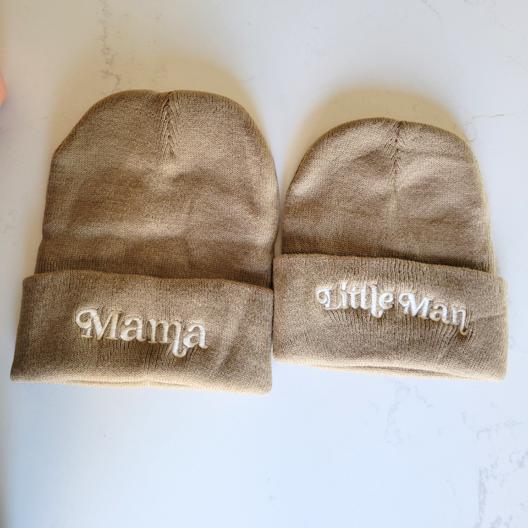 Matching Knit Hats- Little Man- Tan