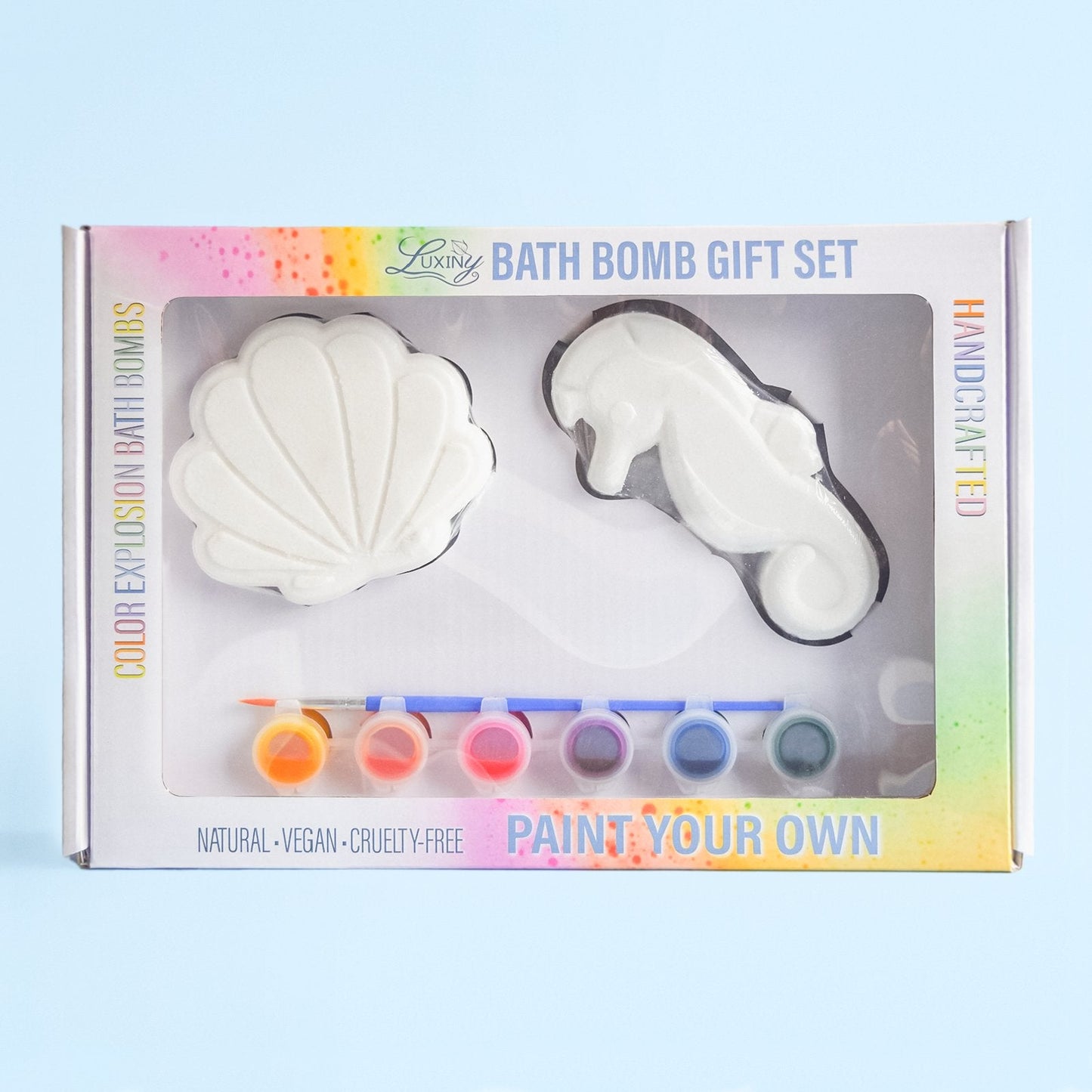 Bath Bomb | Rainbow Burst Bath Bomb | Sea Horse and Sea Shell