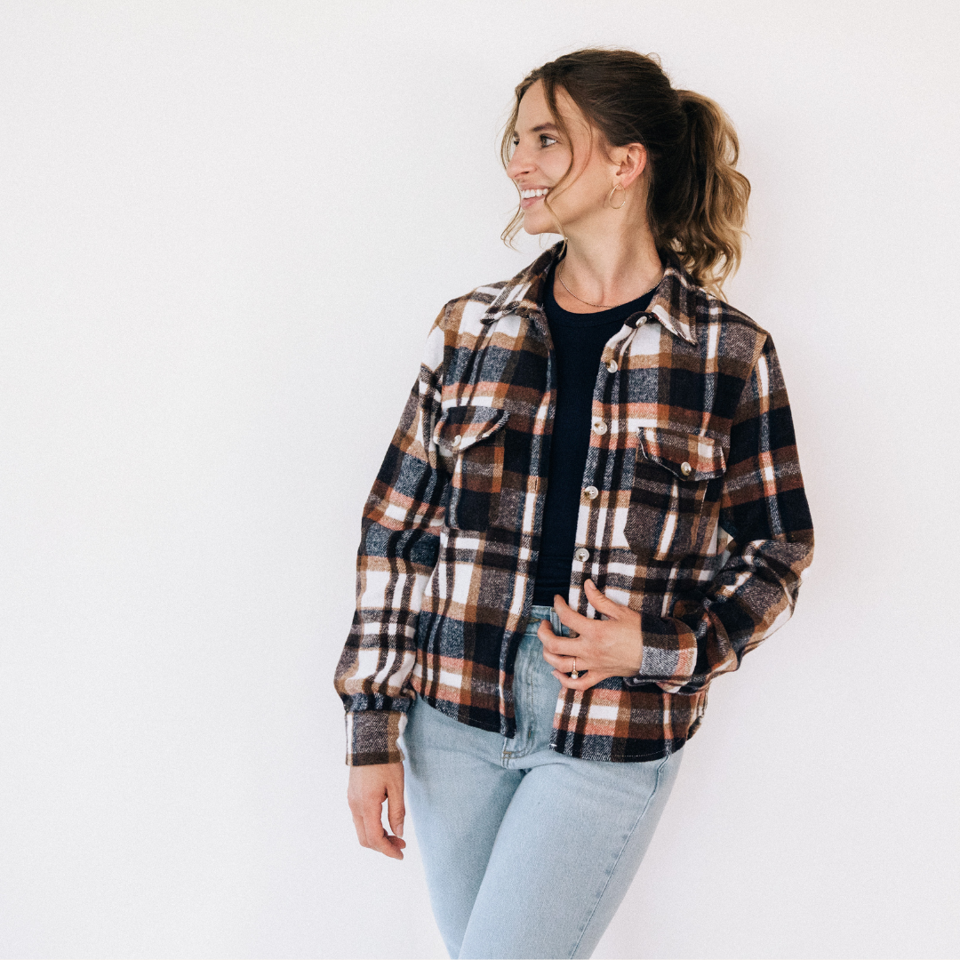 Navy Copper Plaid Flannel - Women's