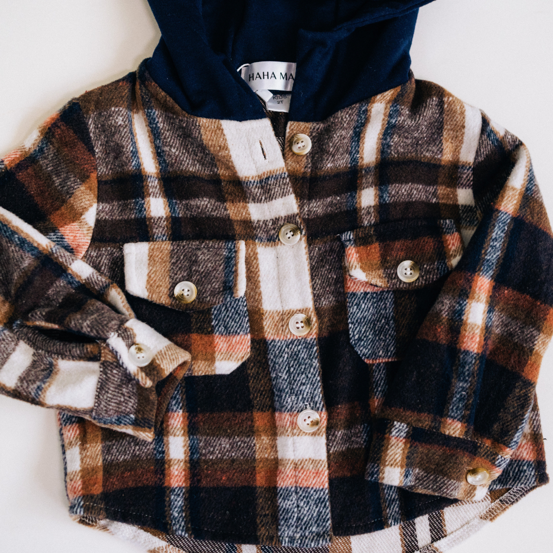 Navy Copper Plaid Flannel - Child