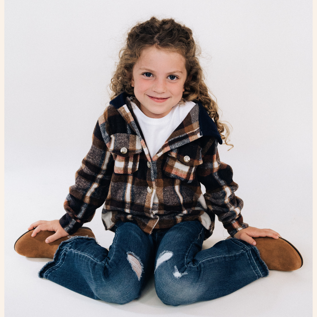 Navy Copper Plaid Flannel - Child