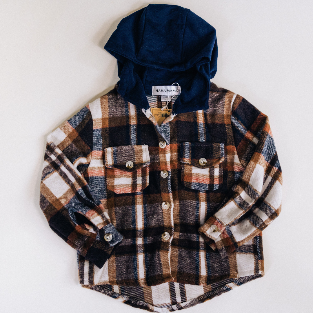 Navy Copper Plaid Flannel - Child