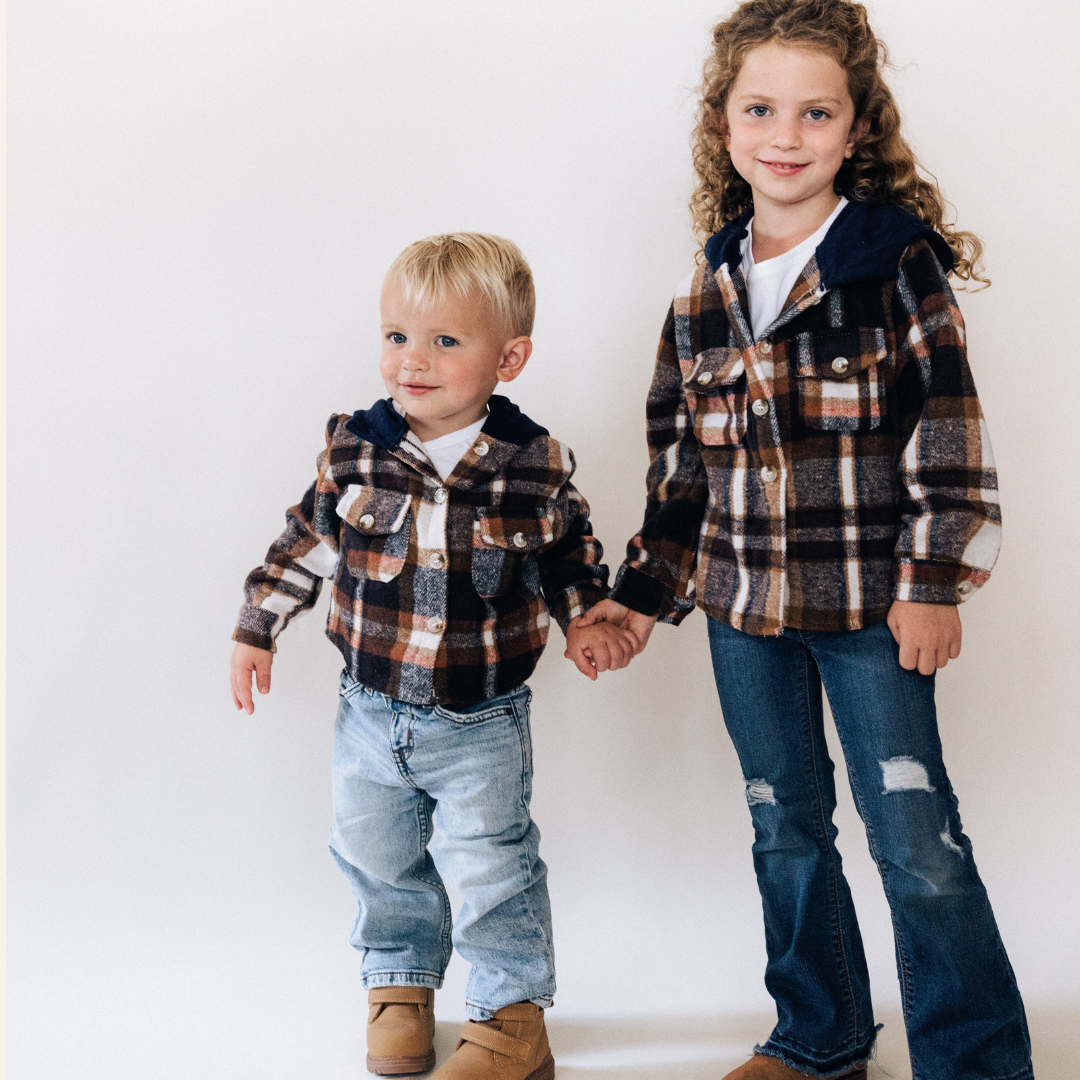 Navy Copper Plaid Flannel - Child