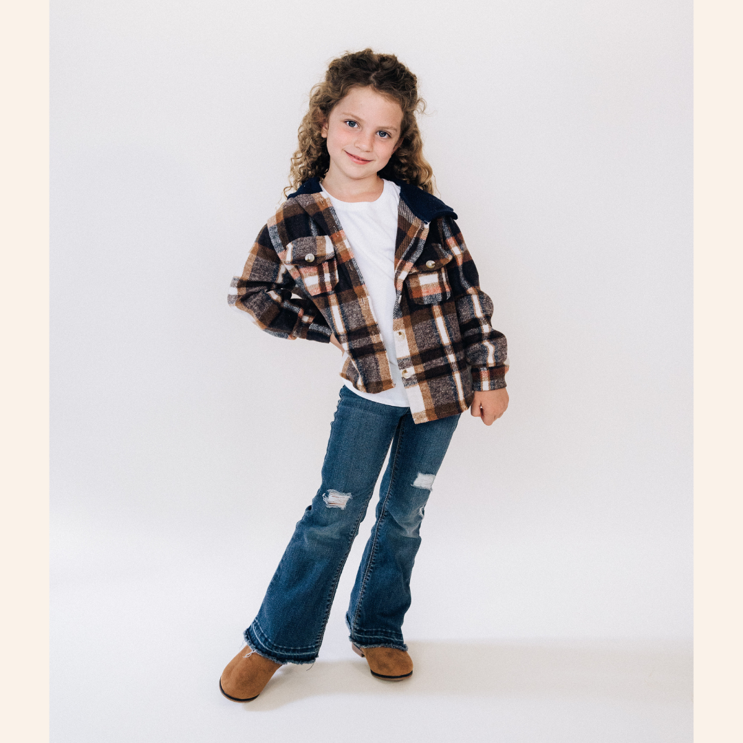 Navy Copper Plaid Flannel - Child