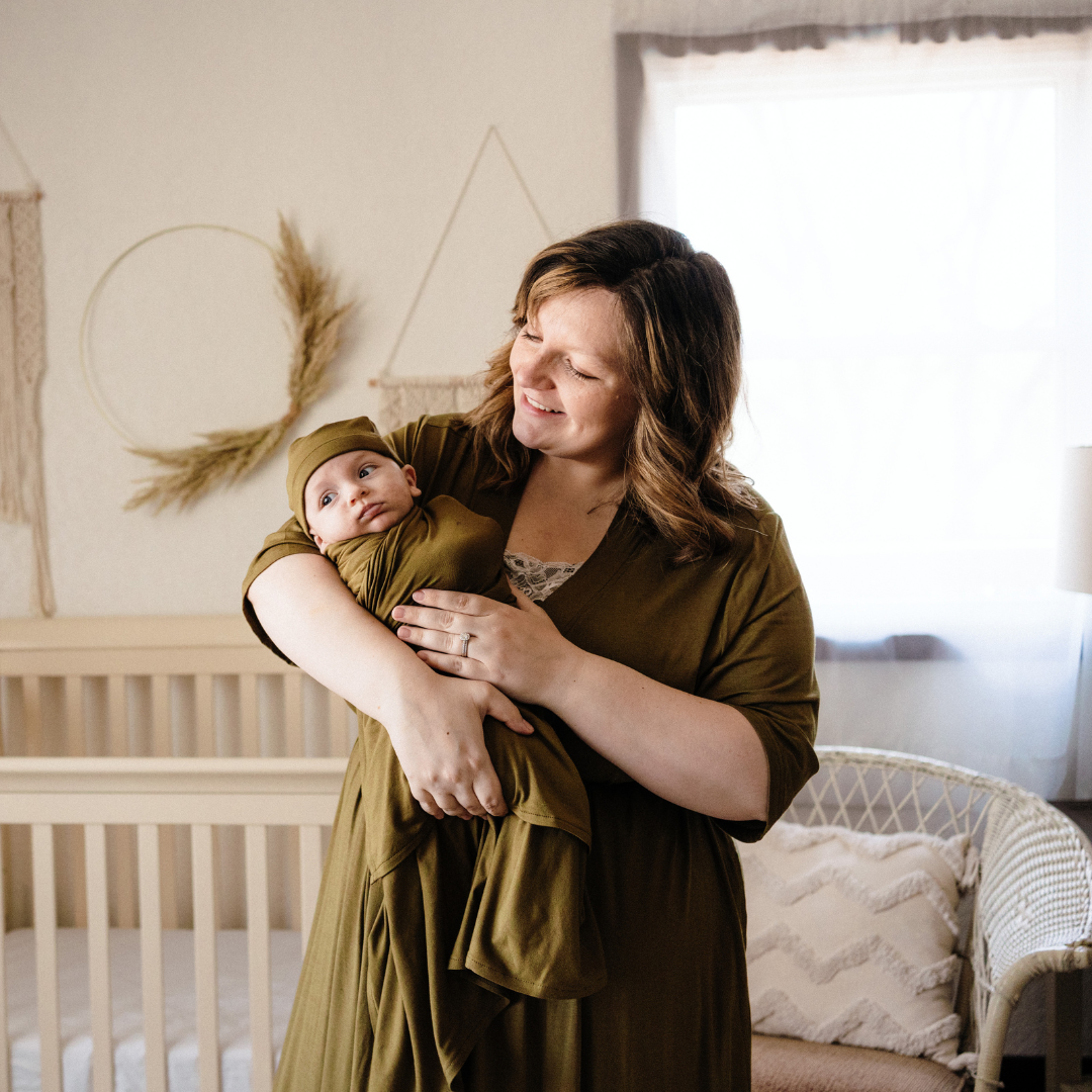 Olive Green Maternity Delivery Gown & Matching Swaddle