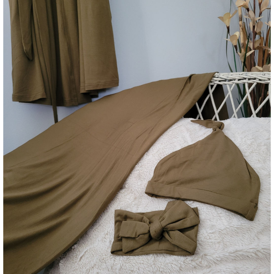 Olive Green Maternity Delivery Gown & Matching Swaddle