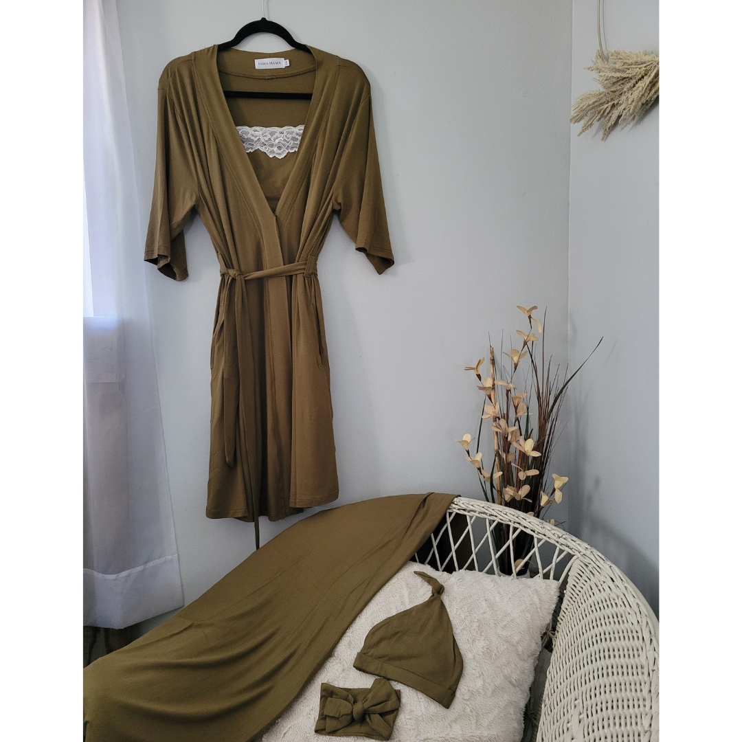 Olive Green Maternity Delivery Gown & Matching Swaddle