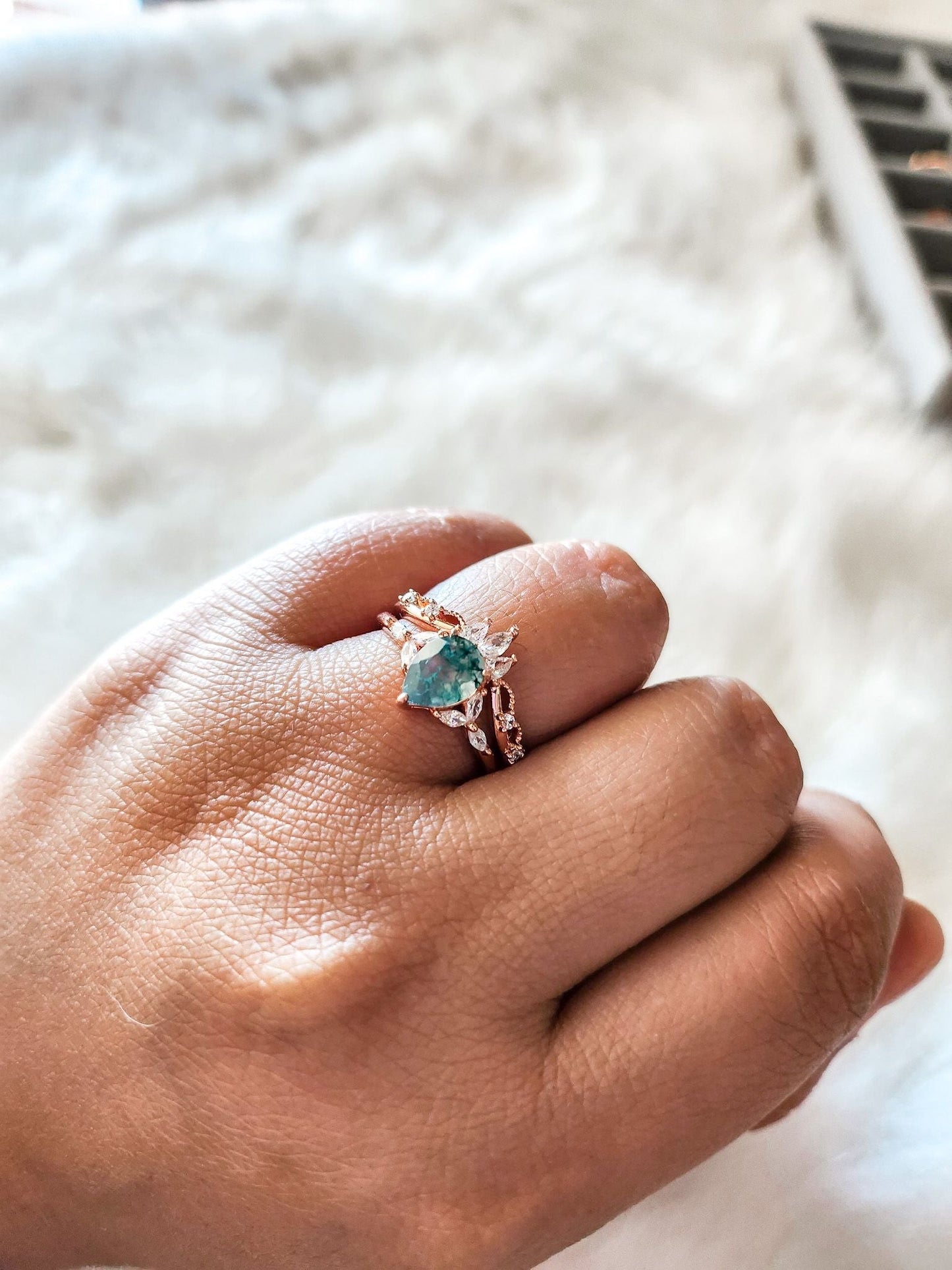 Annie Moss Agate Rose Gold 2PC Ring Set