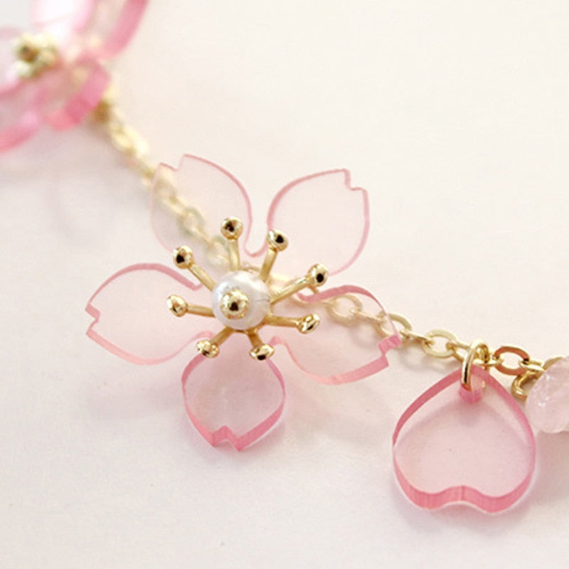 Pink Cherry Blossom Crystal Bracelet