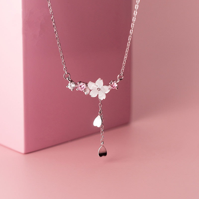 Sakura Drop Charm Pendant Necklace