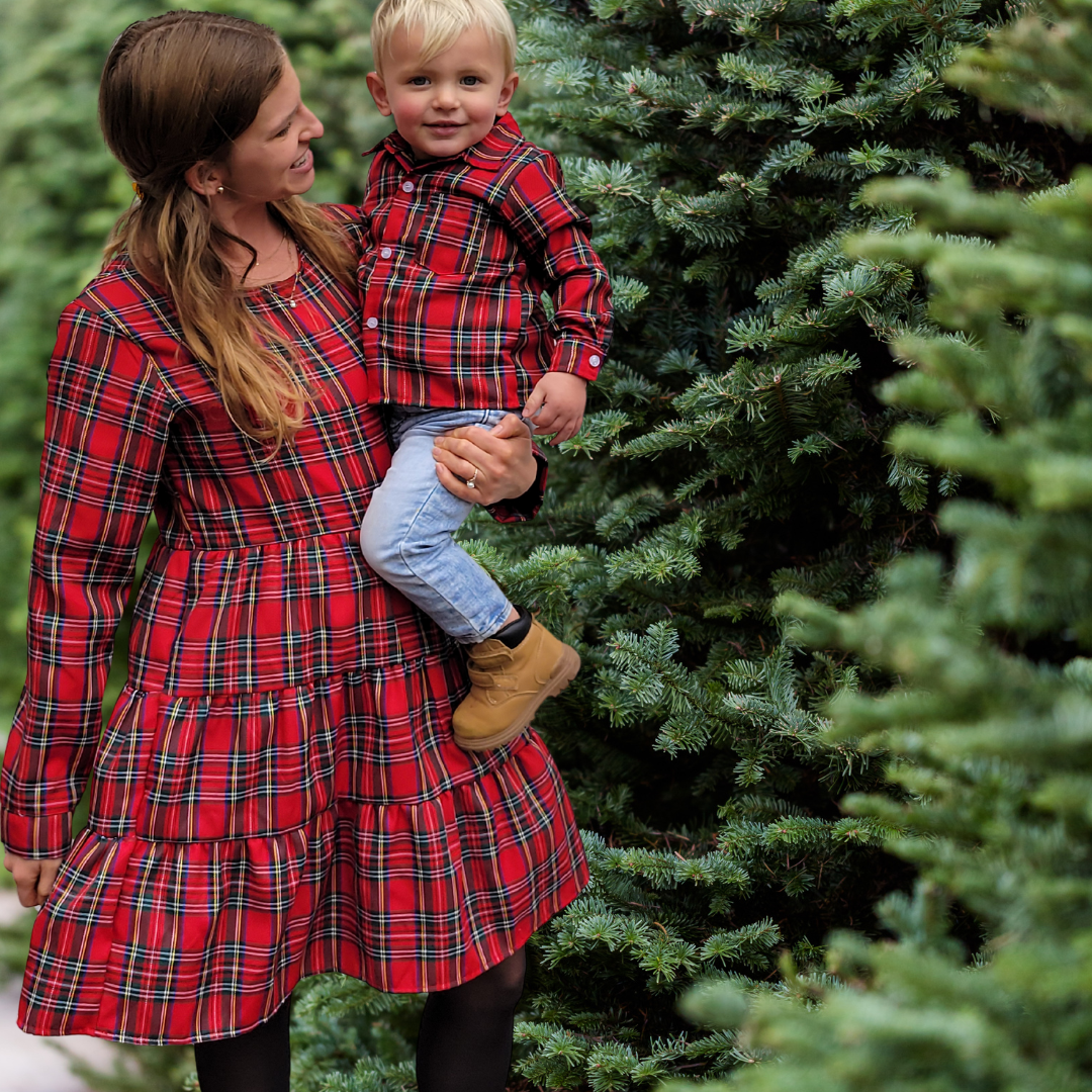 Christmas Red Tartan Plaid Mommy & Me Dress - Women