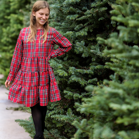 Christmas Red Tartan Plaid Mommy & Me Dress - Women