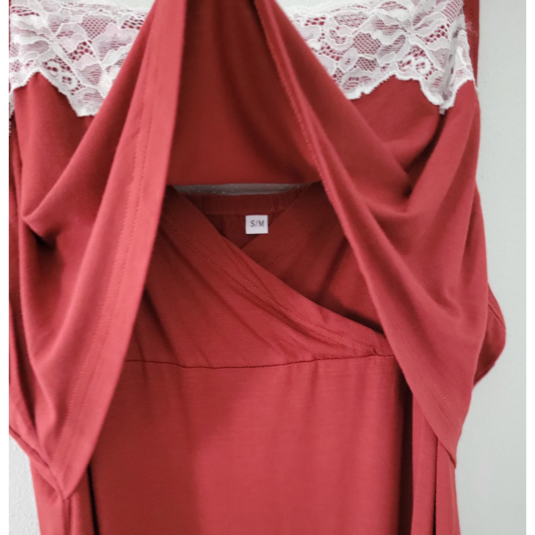 Brick Red Maternity Delivery Gown & Leafy Vine Swaddle