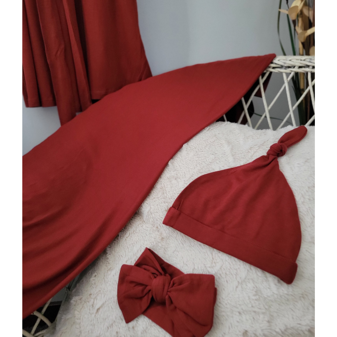 Brick Red Maternity Delivery Gown & Matching Swaddle