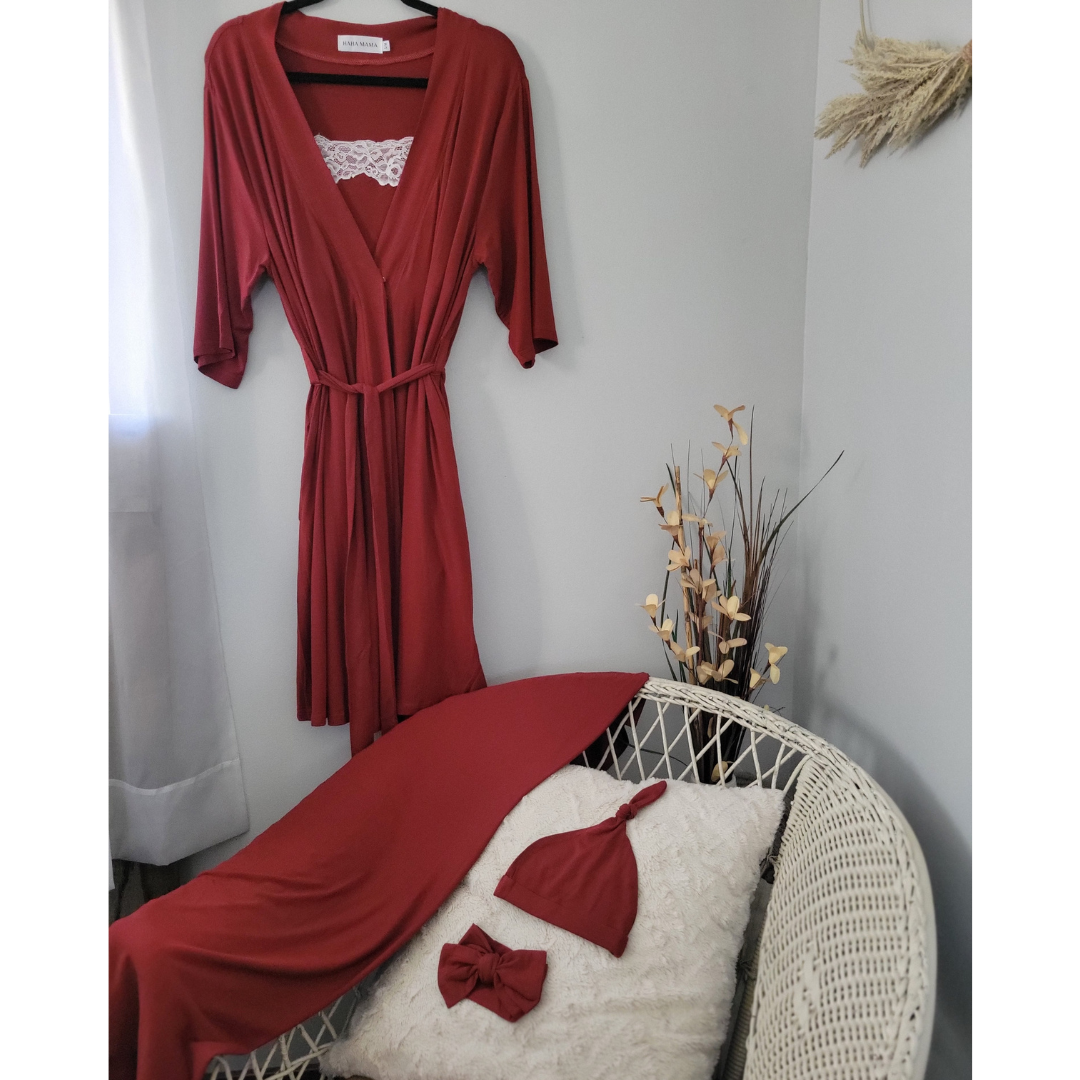 Brick Red Maternity Delivery Gown & Matching Swaddle