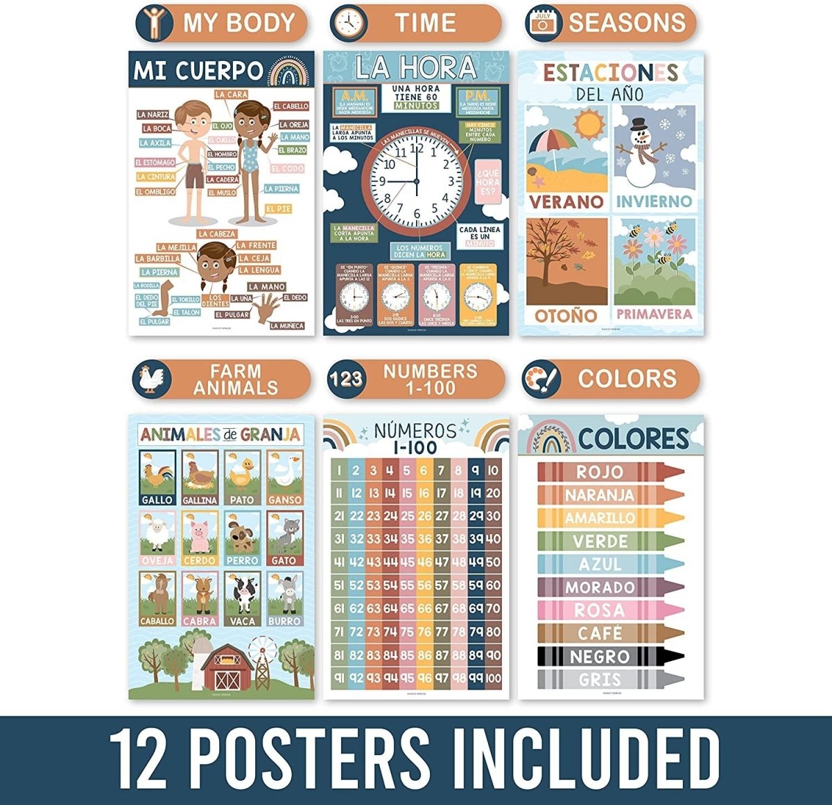 Spanish Head Start Kit: Boho 12 Poster Pack