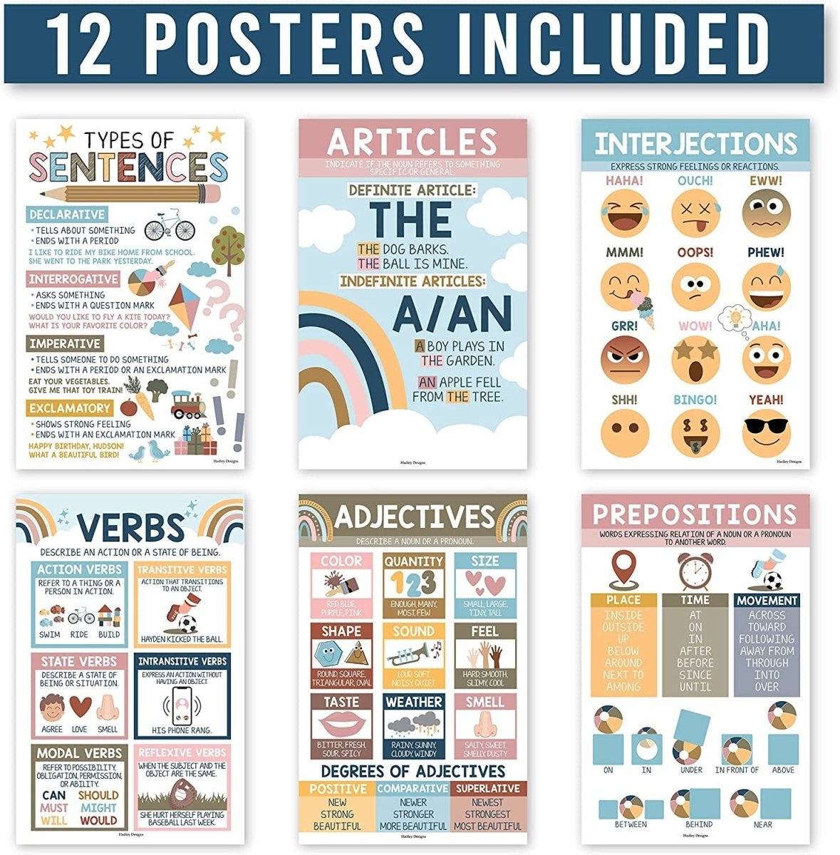 Writing & Grammar Kit: Boho 12 Poster Pack