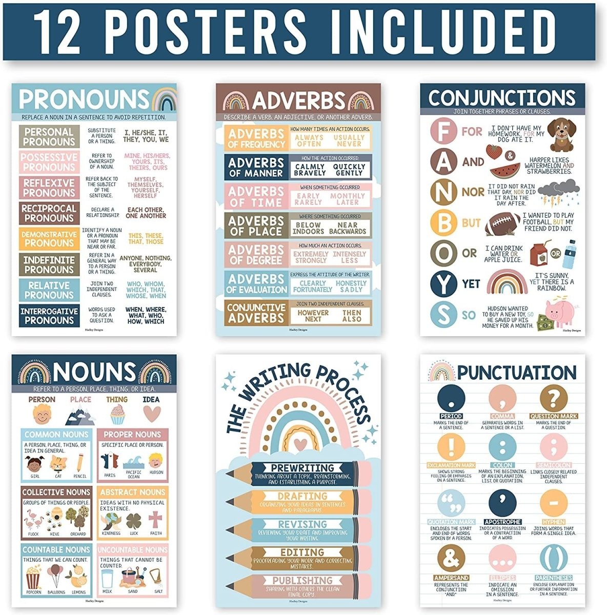 Writing & Grammar Kit: Boho 12 Poster Pack