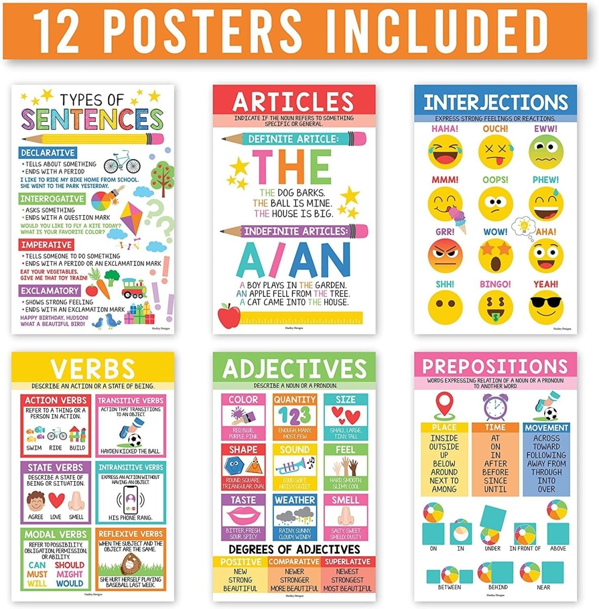 Writing & Grammar Kit: Colorful 12 Poster Pack