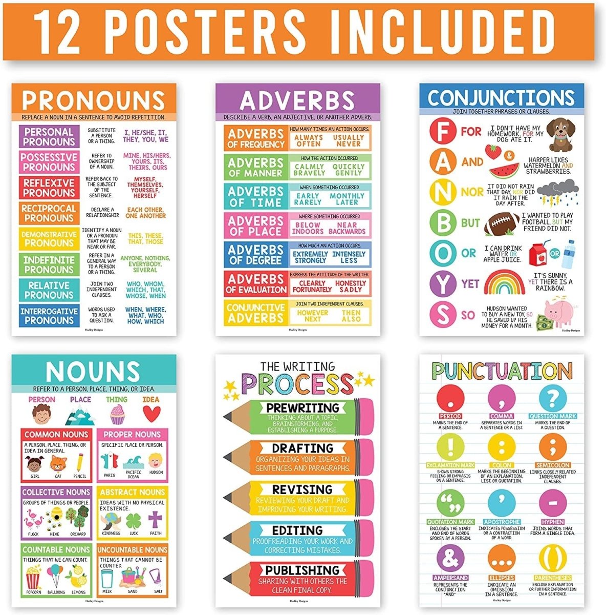 Writing & Grammar Kit: Colorful 12 Poster Pack